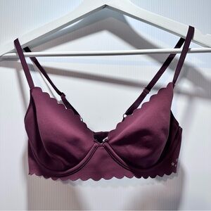 Aerie Real Me Full Coverage Scalloped Edge Bra 34C Bordeaux Underwire Soft Comfy